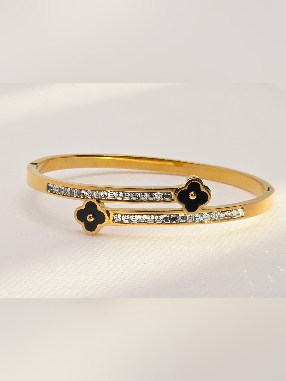 Gold Clover & Crystal Bangle Bracelet